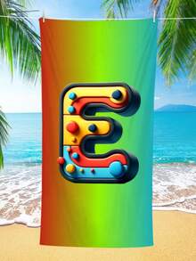 Personalized Cartoon Colorful Letter Customization A-Z English Letters Exclusive Custom Text Custom Name Quick Drying Outdoor Beach Towel Cool Ocean Customizable Palm Tree & Beach Scene, Perfect For Beach, Pool, Yoga & Fitness, Beach Accessories Absorbent Fabric, Beach Towel Outdoor Camping Perfect Gift