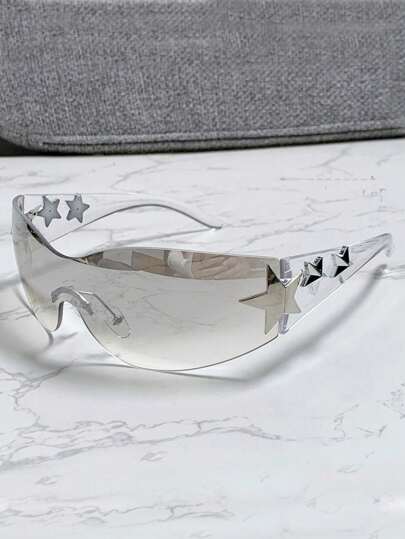 1 Piece Large Frame Multi-Color Y2K Ladies Fashion Glasses, Sporty Fashion Star Glasses,Fashion Eyewear With Bohemian Style,Suitable For Parties And Trips Summer,Beach Accessories,Party,Valentine's Day Gift For Summer Beach Vacation,Outdoor,Travel Shades Star Decor Street Y2k Style Oversized Wrap Frame For Music Festival Preppy Style For Back To School