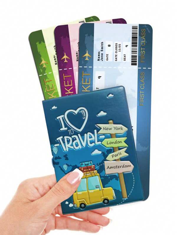 1pc Outdoor Travel ID Card Holder, Passport Cover, Passport Protector, Suitable For Travel Protection Tool, Lightweight, PVC Material, With Cartoon Printed Pattern, Back To School Item
