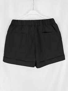 Women's Solid Color Simple Daily Casual Shorts  Plain    Casual    Pocket  Knot  Drawstring - Black - View 4