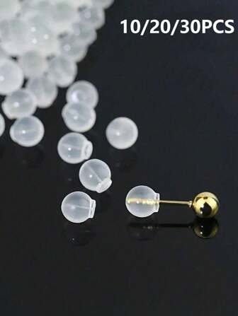 10/20/30 件舒适不易穿透的柔软耳环后盖耳环别针后盖，柔软透明耳环后盖替换件，适用于 DIY 珠宝制作配件，硅胶透明圆柱耳钉耳环配件，适合女性日常佩戴