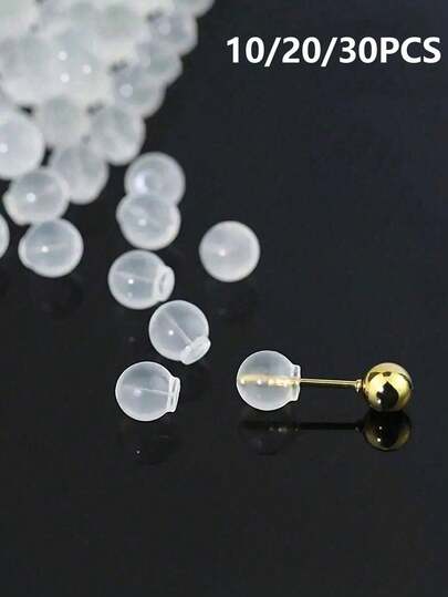 10/20/30pcs Comfort Impenetrable Soft Earring Backs Earrings Pin Backs, Soft Clear Earring Backs Replacement For DIY Jewelry Making Accessories,Silicone Transparent Cylinder Ear Studs Earring Accessories For Women Daily Wear ﻿