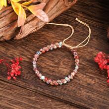 1 Pezzo Bracciale retrò bohémien da donna con pietra imperiale rossa e viola, acquamarina a doppio strato, lavorato a mano in modo semplice, un regalo quotidiano perfetto