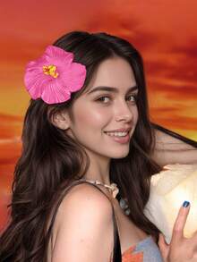 3个热带芙蓉花发夹，女士人造鸡蛋花发爪，适合海滩、派对、波西米亚风、时尚、优雅、简约风格，纯色，适合日常、休闲、派对、通勤、度假、盘发、马尾辫、洗脸、化妆、服装配饰，扁平爪夹，头部配饰，发卡 - 彩色 - 查看 3