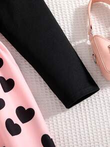 Váy xuân thu đơn giản đa năng cho bé gái, Áo dài tay cổ tròn màu trơn cho bé gái lớn in họa tiết trái tim, Váy dài ngang gối thoải mái khi mặc ngoài trời, Trang phục phong cách đường phố cho bé gái - màu đen - Xem 4