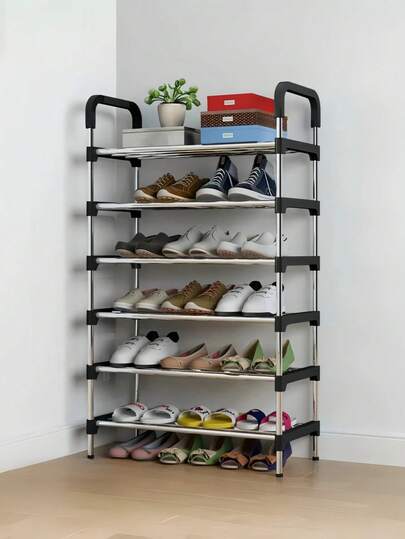1pc Improved Space-Saving Metal Shoe Rack, Shoe Storage Organizer, Minimalist, Sturdy, Fashionable, Easy To Assemble & Disassemble, Portable, Suitable For Living Room, Bedroom, Entryway, Office, Home, Multi-Tier Storage, Holiday Gift