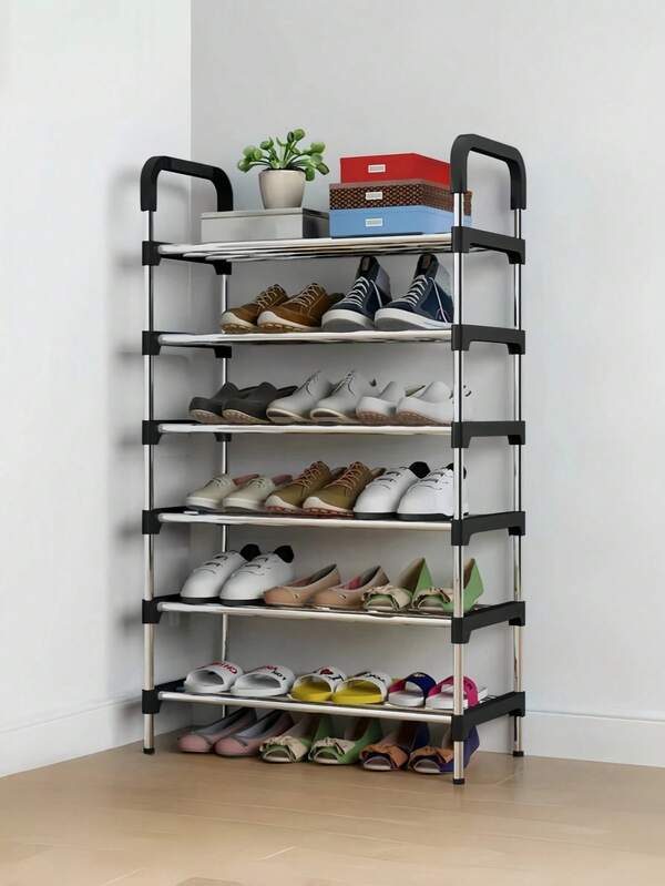1pc Improved Space-Saving Metal Shoe Rack, Shoe Storage Organizer, Minimalist, Sturdy, Fashionable, Easy To Assemble & Disassemble, Portable, Suitable For Living Room, Bedroom, Entryway, Office, Home, Multi-Tier Storage, Holiday Gift