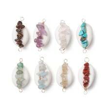 8 件/套天然玫瑰石英、虎眼石、白纹石、绿东陵石、金色发晶、紫水晶、红碧玉、海蓝宝石铜线包裹天然宝贝壳连接器饰物，金色，30~31x14.5~15x11~12 毫米，孔：2 毫米，适用于项链手链珠宝制作用品 - 彩色 - 查看 1