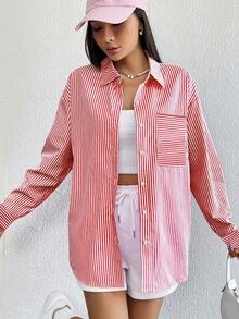 قميص مطبوع بخطوط للمرأة ، للربيع/الصيف/الخريف