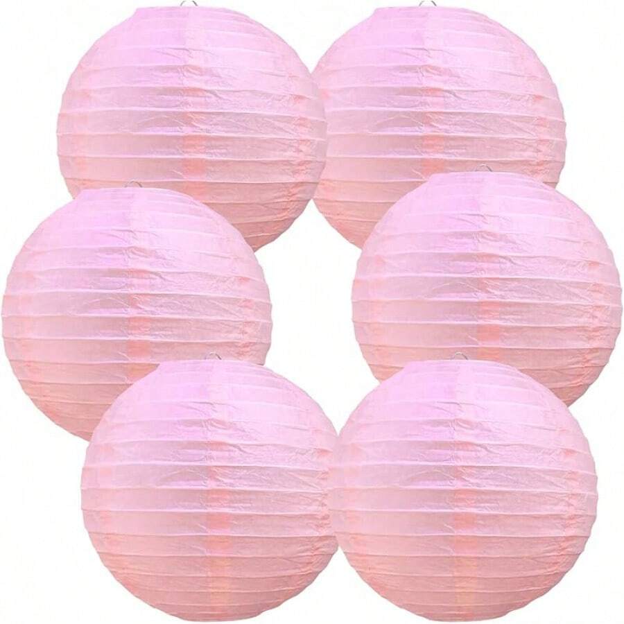 10-Inch Red Round Paper Lanterns Decorative Hanging Asia Japanese Paper Lanterns Lamp Birthday Wedding Bridal Shower Home Decor Party Decoration(6 Packs) - Hồng - Xem 1