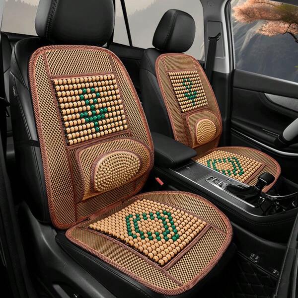 1 pieza Cojín de asiento de coche con cuentas de madera de refrigeración para el verano, transpirable y fresco, cojín de asiento de coche con soporte lumbar fijo, cojín de asiento delantero individual de cuentas de madera natural para automóvil, productos automotrices generales