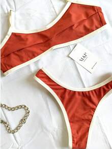 Two-Tone Bikini Top Retro Vintage Panties Delta Wing - 赤陶(附關閉) - 查看 2