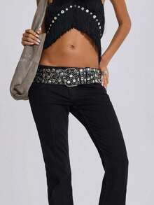 1 件宽朋克铆钉眼腰带，不对称 Y2K Baddie Aesthetics 轻质多功能皮带