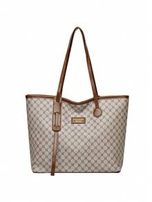 2pcs/Set Large Capacity Tote Bag & Wallet, Fashionable Shoulder Bag For Middle-Aged Women, Autumn/Winter - Grey - View 4