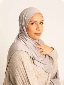 1 Pc Women's Plus Size Hijab Long Shawl 170*60cm Scarf, Headscarf, Neck Wrap, Solid Color Casual Soft - Gray Beige - View 2