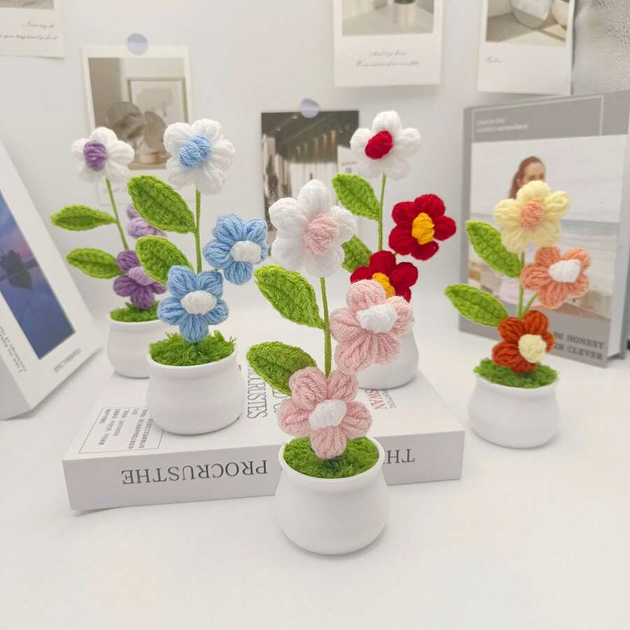 1 件成品手工泡芙钩针盆栽，手工编织盆栽，家居装饰，办公室装饰，汽车装饰，情人节、母亲节、圣诞节礼物 - 彩色 - 查看 1