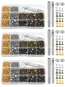 1 Set 180/360/480 Pcs Double-Sided Metal Rivets, Leather Rivets With 2 Rivet Punches, For DIY Leather Craft, Clothing, Shoes Decor And Repair - Multicolor - View 1