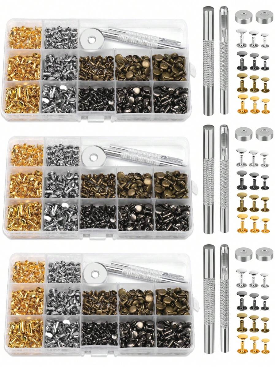 1 Set 180/360/480 Pcs Double-Sided Metal Rivets, Leather Rivets With 2 Rivet Punches, For DIY Leather Craft, Clothing, Shoes Decor And Repair - Multicolor - View 1