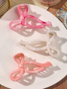 3 件套 ABS 材质春夏女孩大理石渐变梦幻粉色和橙色可爱丝带蝴蝶结发夹，适合海滩和海边发饰时尚发饰优雅发夹秋冬度假装女士