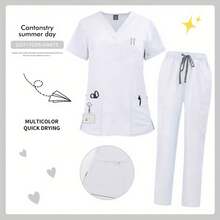 实用医用工作服套装，上衣和裤子，功能性设计，耐用易护理面料，适合医护人员日常穿着。