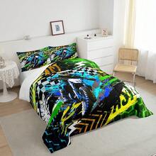 2/3Pcs Dirt Bike Comforter Set, Motocross Rider Comforter, Extreme Sports Motorbike Motorcycle Bedding Set, Sports Competition Duvet Set, Hexagonal Decor Quilt Set, Room Decor, All Season Soft Warm, Festival Birthday Gifts Decoration Ornaments - Multicolor - View 5