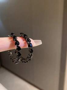 镶嵌黑色锆石耳环，时尚百搭耳环，超闪亮个性耳饰 - 黑色 - 查看 8