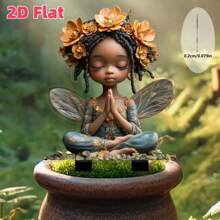 2D 波西米亚非洲裔美国人愿望仙女亚克力花园盘 - 多功能户外装饰，防水防晒，适用于庭院和盆景，理想的礼物