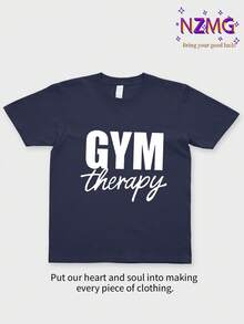 Women'S 100% 200g Printed T-Shirt  Round Neck Comfortable And Breathable  Available In Black, White, And Royal Blue  GYM Therapy Print  Ideal For Gym And Casual Wear - 寶藍色 - 查看 3