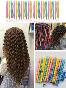 About 20 Pieces DIY Spiral Hair Curler Set, Heat Damage Free, Unisex Styling Kit, Mother's Day Gift, Natural Spiral Hair Curler - Hairdressing Hair Rollers And Plastic Salon Set Suitable For Women And Girls, Morgan Model Spiral Hair Curler With Clip, Men's Salon Tool (Product Packaging And Color Sent Randomly), Hair Rollers, Heatless Curls, Hair Curler - Multicolor - View 4