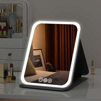 M MISS DREAM LED Makeup Mirror Portable Travel Lighted Beauty Mirror, 3 Color Lighting, Dimmable Touch Screen, Rechargeable Tabletop LED Folding Cosmetic Vanity Mirror