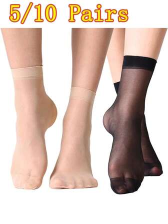 5/10 paires de chaussettes transparentes à la cheville pour femmes, chaussettes en cristal respirantes et fraîches.