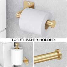 Matte Black Bathroom Accessories Set, KLJKPA 4 Pieces Bathroom Hardware Set, 24 Inch Towel Bar, Towel Racks For Bathroom, Robe Towel Hooks, Toilet Paper Holder Wall Mounted - Gold - View 4