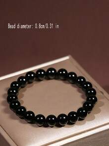 天然黑曜石 1 件黑色手链 - 10-16 毫米，男女皆宜 - 黑色 - 查看 5