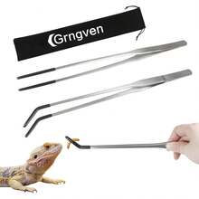 2PCS Stainless Steel Reptile Feeding Tongs With Rubber Tip, 10.6 Straight And Curved Long Tweezers Terrarium Aquascape Tools Feeder Lizards, Bearded Snake Enclosure Accessories - 1 - View 8