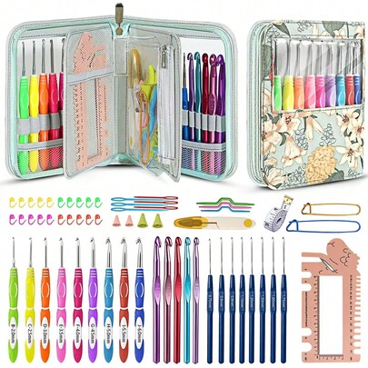 1 Set Crochet Hook Kit, Ergonomic Knitting Needles, Yarn Set, Multi-Size, DIY Handcraft Weaving Tools, For Crochet Enthusiasts & Beginners