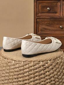 WHDXY 女式方头蝴蝶结法式平底鞋，柔软舒适休闲乐福鞋，时尚一脚蹬平底鞋，百搭春季正装鞋 - 杏色 - 查看 5