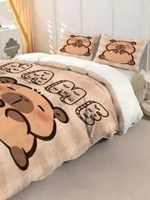 2/3pcs Personalize Name Capybara Cartoon Print Bedding Set, Bebed Comforter Set, With 1 Duvet Cover And 1-2 Pillowcases, King-Size Bedspread, Bed Sheet, Soft Skin-Friendly Polyester, Machine Washable, Dry Clean. It Is Suitable For Home And Bedroom Decoration,Personalized Gifts,Dorm Room Essentials College,Room Decor, Bedding Double, Room Decoration Stuff,Halloween.