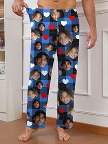 Printstory Customized Men's Pajama Pants, Unique & New Caricature Design, Face Replacement For Couples, Festive Style,Colorful,Cute,Adorable,Contracted,Funny,Custom,Unique,Customized,Personalized,Ideal Gifts For Him,Ideal Gifts For Her,Boyfriend,Girlfriend,Family,Friends,Her, Fall, Winter,New Year's Eve Outfit - Multicolor - View 4