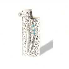 1pc Feather Design Mini BIC Lighter Case - Portable Protective Cover For J5 Lighters, Decorative Metal Holder, Perfect Gift For Christmas & Halloween - Multicolor - View 6