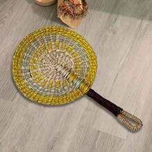 1pc Round Handwoven Colorful Fan, 9.84 Inch Width/14.95 Inch Length, African Elements Wall Decor Hanging Fan, Summer Beach Travel Hand Fan - Multicolor - View 15