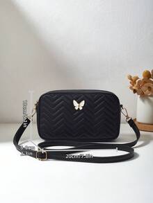 Fashionable Casual Women's Bag, Detachable Adjustable Shoulder Strap, Crossbody Small Square Bag, Exquisite Butterfly Hardware And Zipper Design, Suitable For Travel And Shopping - Black - View 2