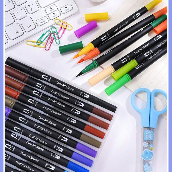 Soft-Headed Needle Tube Pen Double-Ended Watercolor Pen Set Art Special Impermeable Paper(Individual Product Colors Are Random)