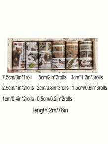 18 Rolls/Box, Vintage Decorative Washi Tape Set, Sticker Rolls With Different Patterns Such As Nature Scenery Flowers, Plants, Universe, Planets, Etc., For DIY Handmade Decoration Scrapbook Decoration As A Gift For Friends School Supplies,Back To School