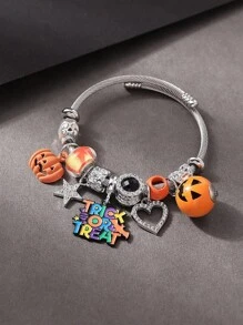 Cross-Border Popular Personalized Design Halloween Bracelet, Funny Skeleton, Ghost, Spider Web, Heart, Pumpkin Pendant, Party Bracelet Bangle