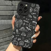 Phone Case: Western Cowboys Aesthetic Howdy Protective Dark Red Phone Case Pupil Shadow For IPhone 16 11 15 14 13 12 Pro Max XR Plus Cases Birthday Christmas Gifts For Women Men Unique,Suitable For IPhone17 Air - 黑色 - 查看 6