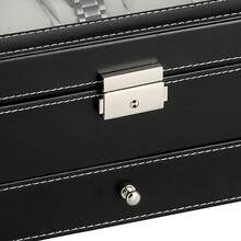 FEILIYA Uten 12 Slot Watch Box With Drawer, Men's Watch Display Case With Glass Cover, Double Layer Jewelry And Watch Storage Box, Unisex, Black