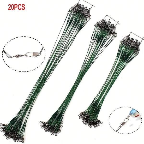 20PCS Fine Stainless Steel Figure Eight Fishing Leaders Flexible Swivel, Smooth Friction, Safe For Your Line - Fishing Accessories,Available In 10cm, 20cm, 25cm, And 30cm Lengths
