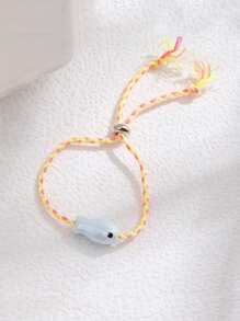1 szt. Słodka kolorowa bransoletka z rybą, ręcznie robiona, wielokolorowa bransoletka z plecionej liny w stylu boho