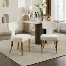 Luxury Living Room Multifunctional Decorative Dining Chair (2PC), Chenille  Cushioned Kitchen Chair, Ergonomic Curved Backrest, Retro Industrial Style Metal Leg Stool, Curved Backrest With Copper Nails, Suitable For Various Occasions Such As Living Room, Kitchen, Coffee Shop, Etc - 2PC-C款-米色(雪尼爾) - 查看 10