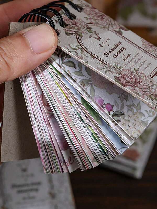 50 szt. niepowtarzalnych spiralnych i papierowych naklejek, seria "Kwitnące kwiaty", Vintage Floral Planner Crafting Background dekoracyjne naklejki